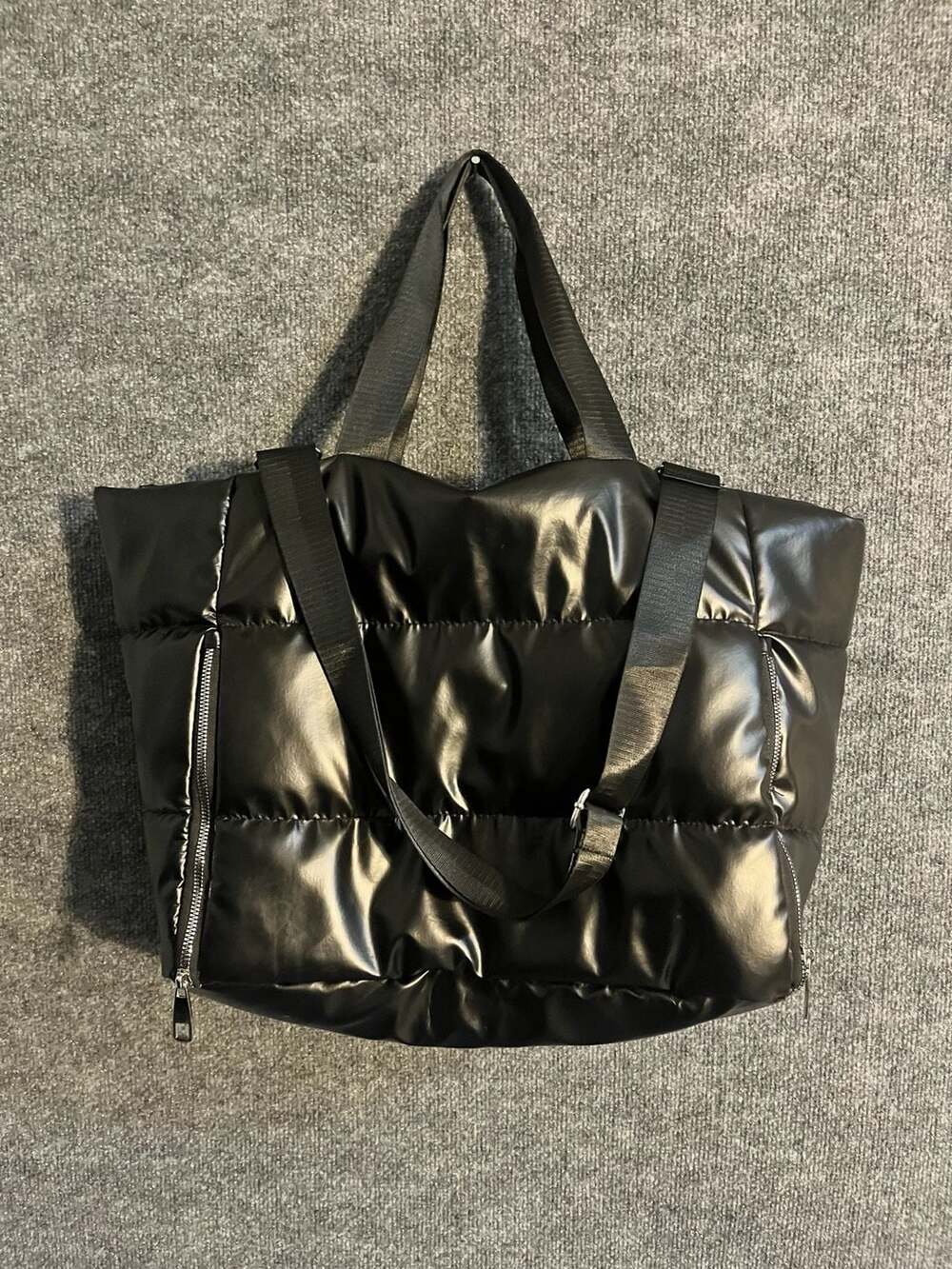 Black  Puffer Tote Bag with Adjustable Strap